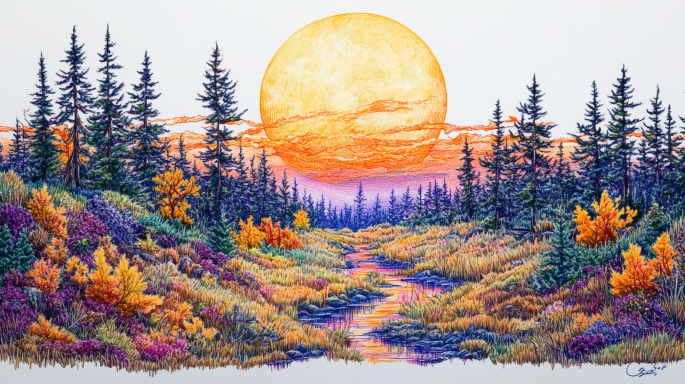 Color Pencil Illustration of Sunset